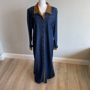 JG Hook Women's sz 14 Denim & Corduroy Maxi Dress Equestrian Boho Western Indie